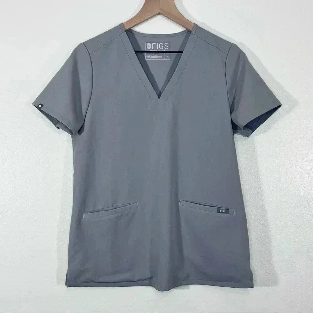 Figs Casma Three Pockets Light Gray Scrub Top